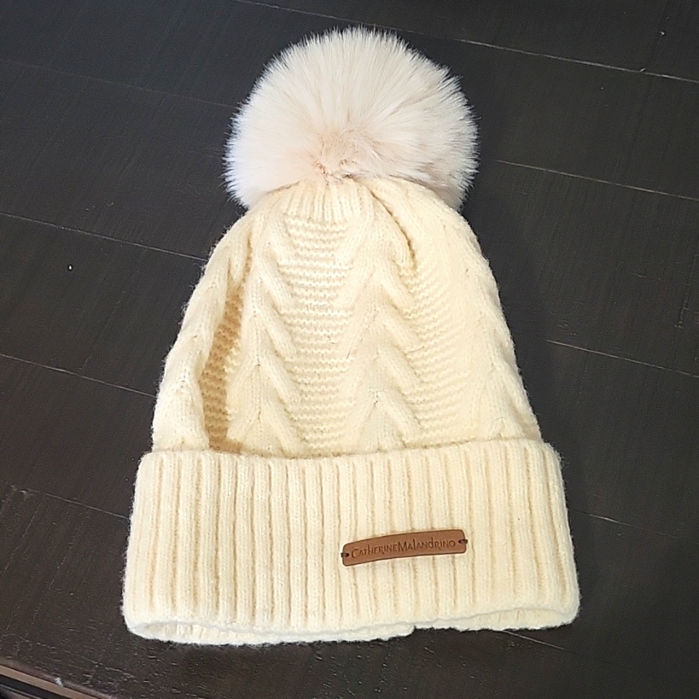NWOT Cream Beanie with Poof